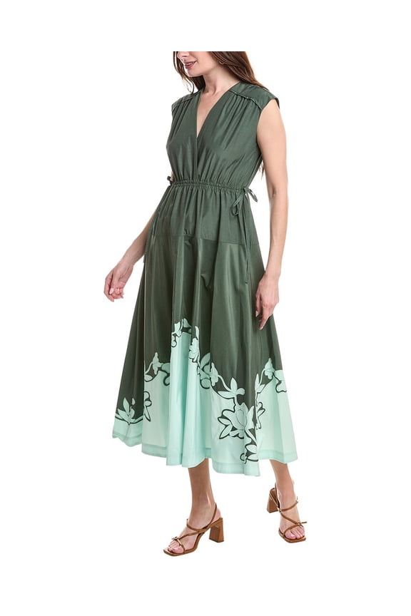 10 Crosby womens  Nara Poplin Applique Dress, 2, Green