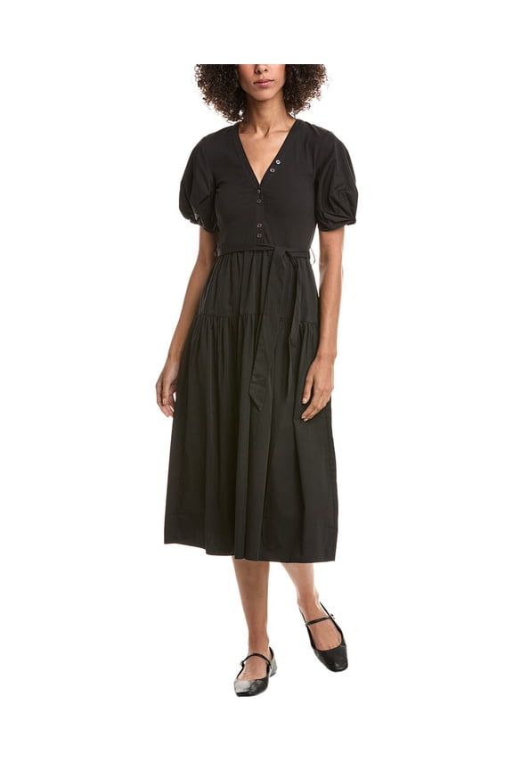 10 Crosby womens Natalia Mixed Media Dress, 10, Black