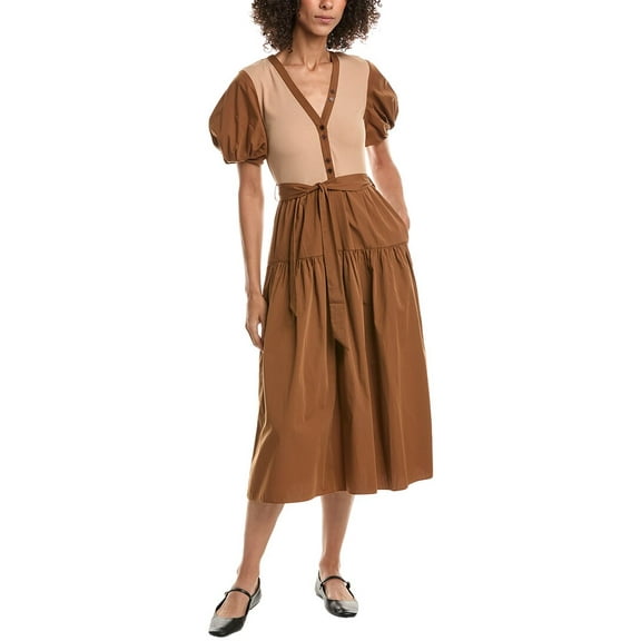 Derek Lam 10 Crosby womens  Natalia Mixed Media Dress, 10, Brown