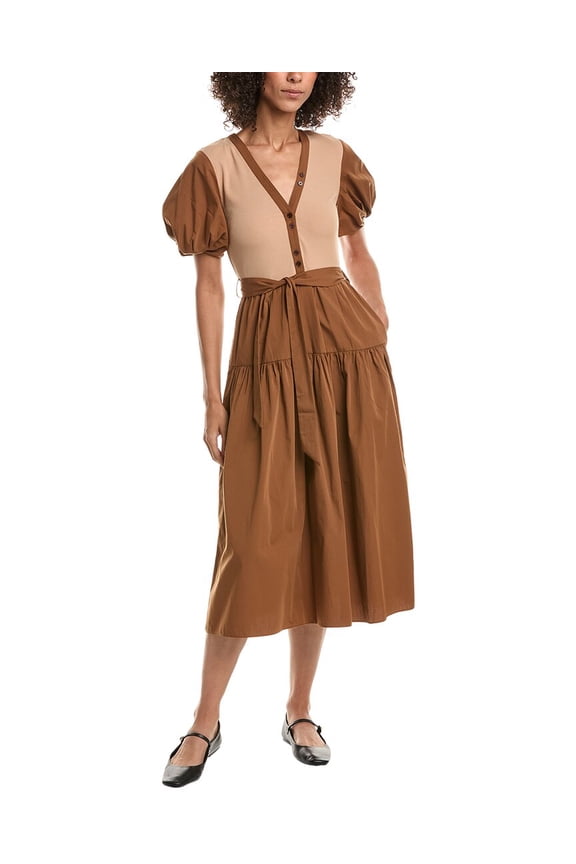 10 Crosby womens  Natalia Mixed Media Dress, 2, Brown