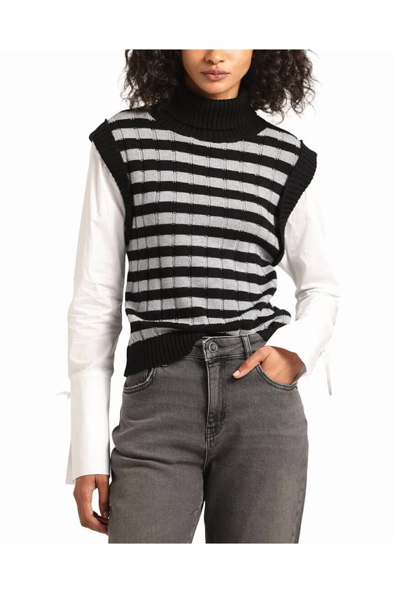 10 Crosby womens  Paola Mixed Media Turtleneck Sweater, l, Black