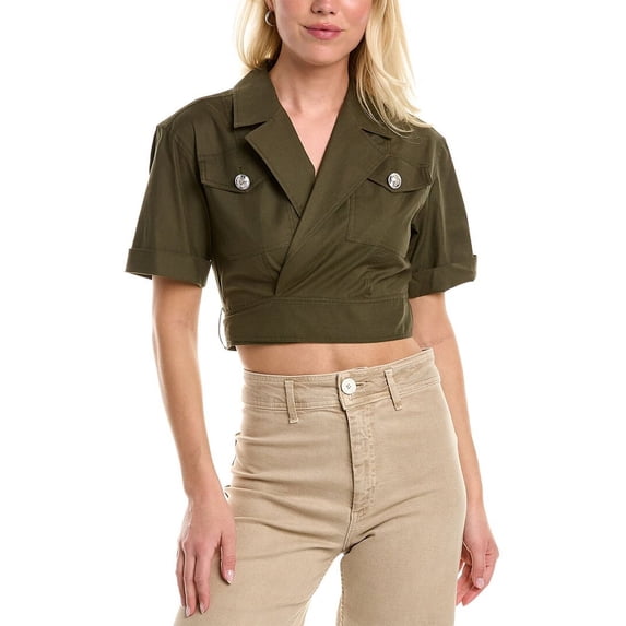 Derek Lam 10 Crosby womens Ragean Linen-Blend Wrap Top, 10, Green