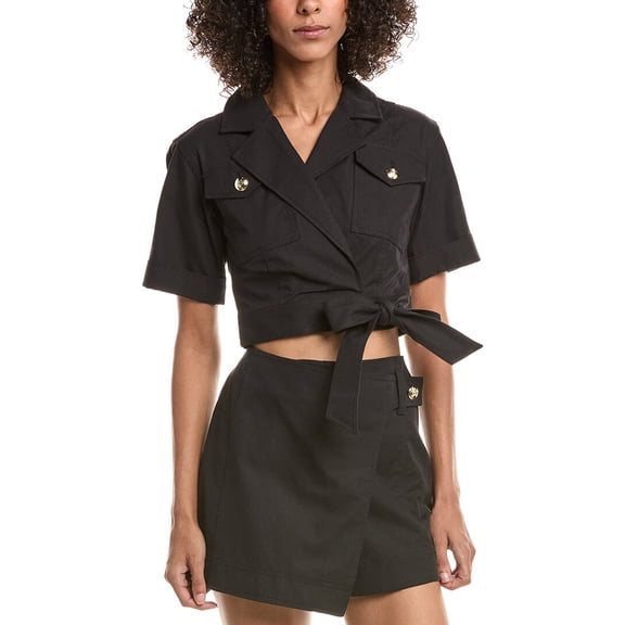 Derek Lam 10 Crosby womens Ragean Utility Wrap Top, 8, Black