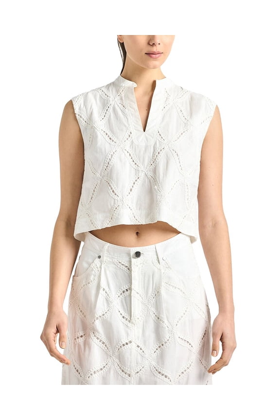 10 Crosby womens Tilda Cotton Eyelet Sleeveless Top, l, White