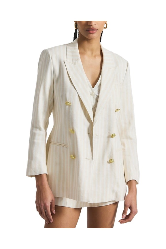 10 Crosby womens  Walter Double-Breasted Linen-Blend Jacket, 6, Beige