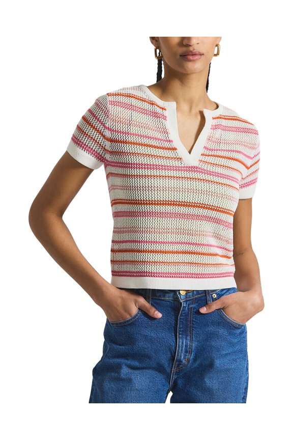 womens 10 Crosby Andy Corded Mesh Split Neck Short Sleeve Sweater, s