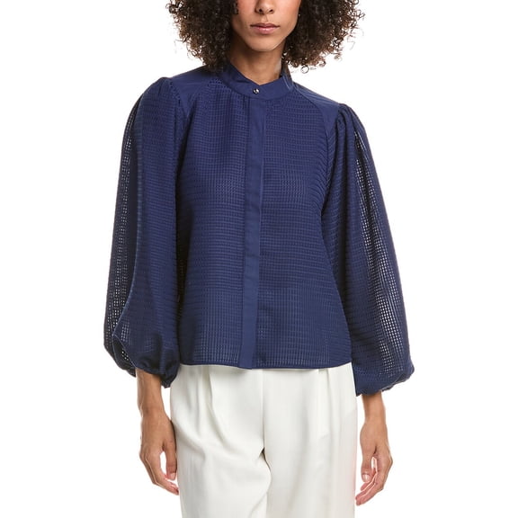 Derek Lam 10 Crosby womens Dianne Mini Grid Georgette Blouse, s, Navy