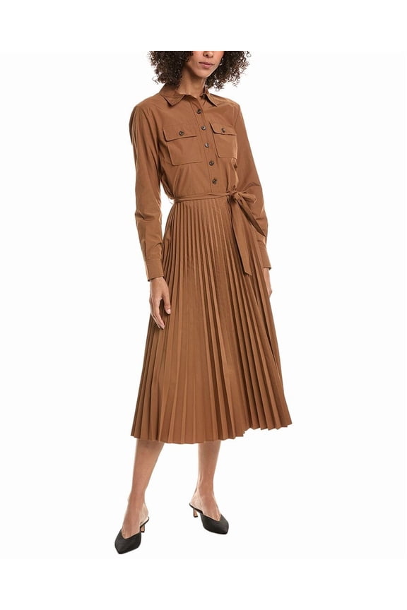 womens 10 Crosby Kenza Pleated Midi Dress, 2, Brown