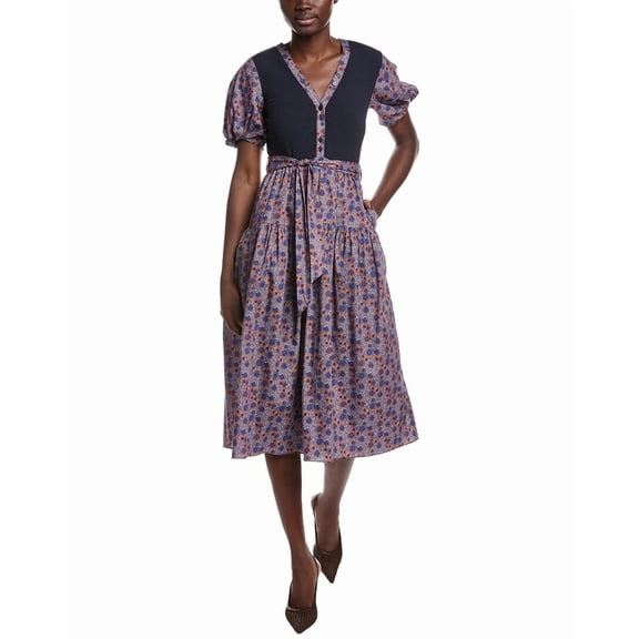 Derek Lam womens  10 Crosby Natalia Mixed Media Dress, 10, Blue