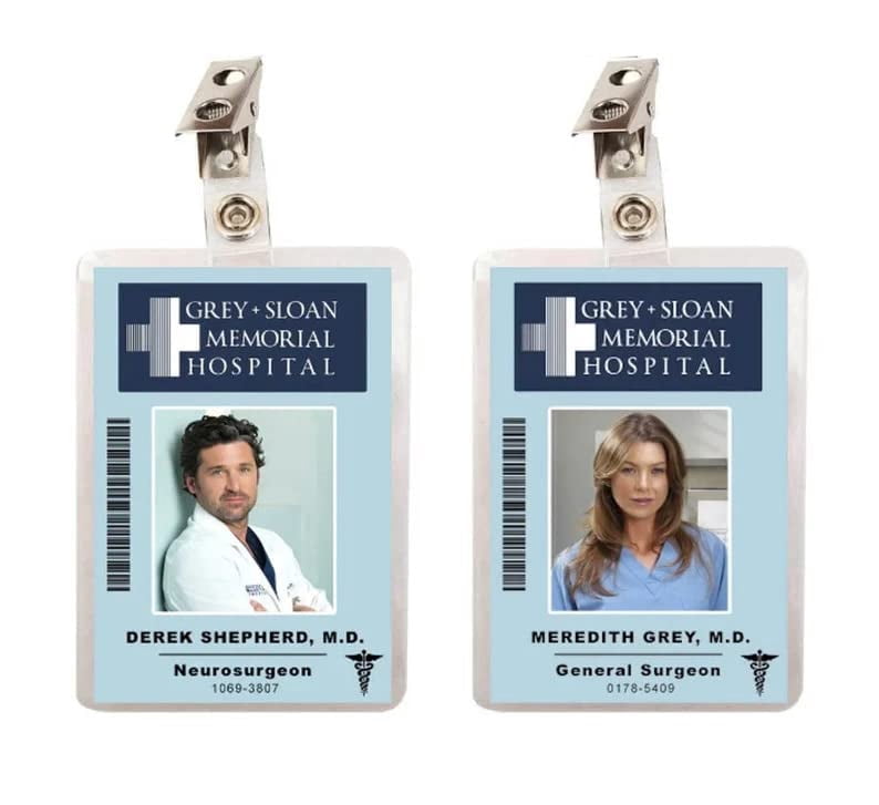 Derek Shepherd & Meredith Grey Sloan Memorial Hospital Set of 2 ID Badges