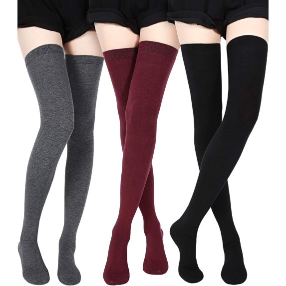 Derest 3 Pairs Womens Extra Long Socks Thigh High Leg Warmers, Cotton Socks Long Boot Stockings, 31.5in