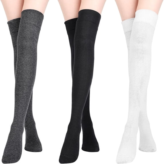Derest 3 Pairs Womens Extra Long Socks Thigh High Leg Warmers, Cotton Socks Long Boot Stockings, 31.5in