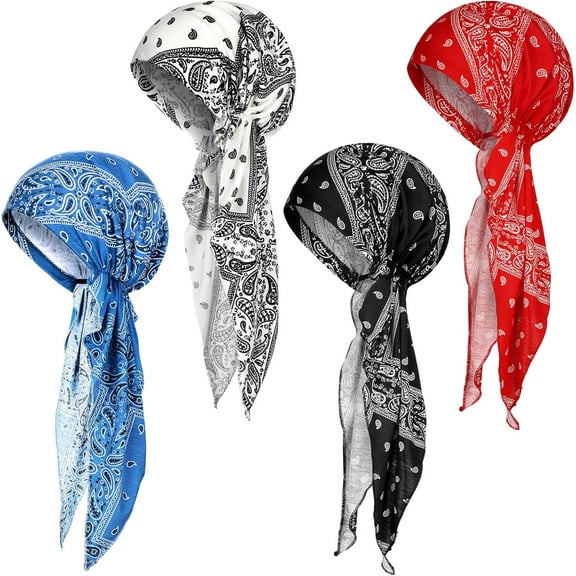 Derest 4 Pack Women Head Scarf Pre Tied Chemo Caps Slip on Turban Headwear Cancer Head Wraps Beanie Hat Bandana