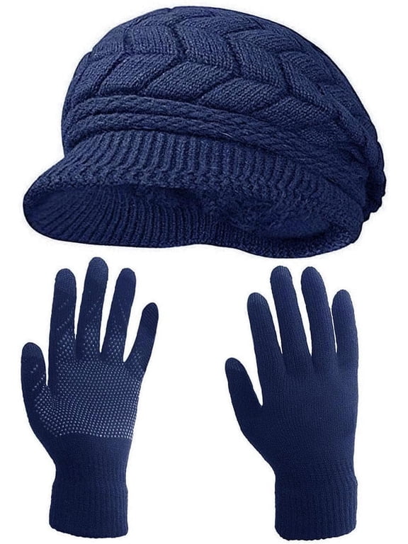 Winter Hats Gloves set for Women Knit Warm Snow Ski Outdoor Caps Touch Screen Gloves