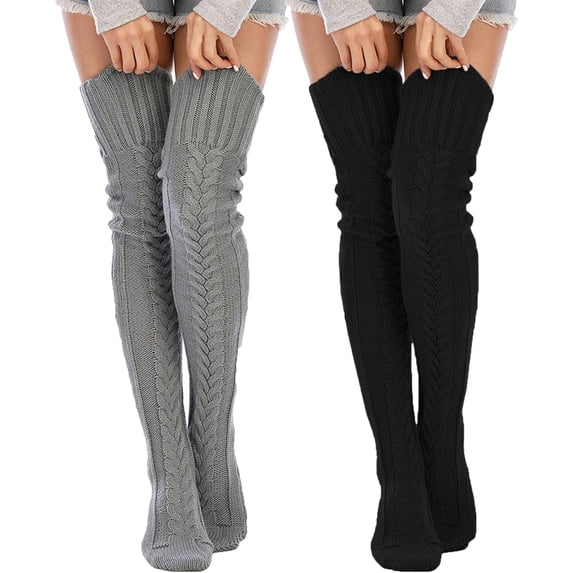 Derest Women's Extra Long Cable Knit Thigh High Socks – Winter Warm Over Knee Boot Stockings, Soft & Stretchy Leg Warmers