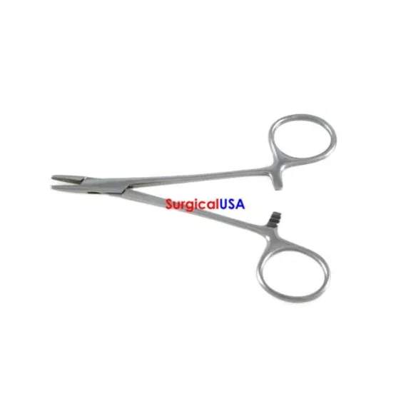 Derf Needle Holder 4.75" Straight Serrated Jaws Ratchet Lock Ring Handle