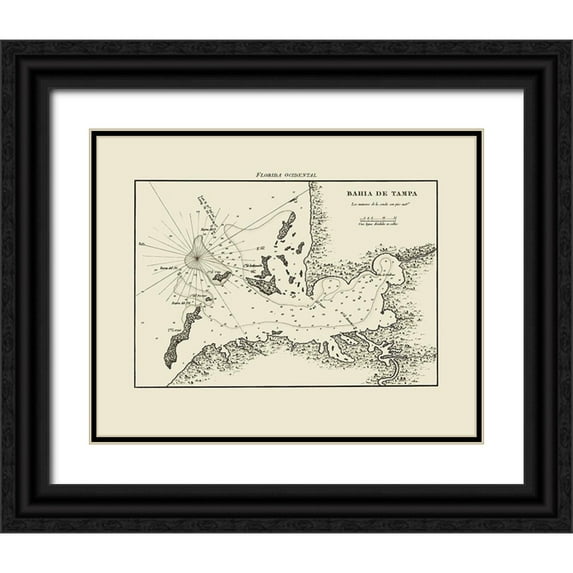 Dericcion De Hidrografia 14x12 Black Ornate Wood Framed with Double Matting Museum Art Print Titled - Tampa Bay - Dericcion De Hidrografia 1809