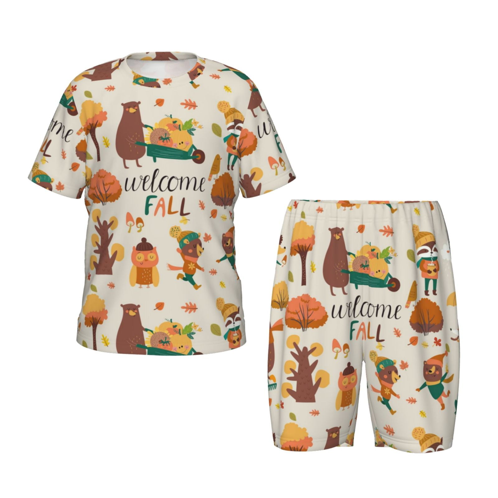 Derioi Autumn In The Forest for Short-Sleeved Summer Pajama Set for ...
