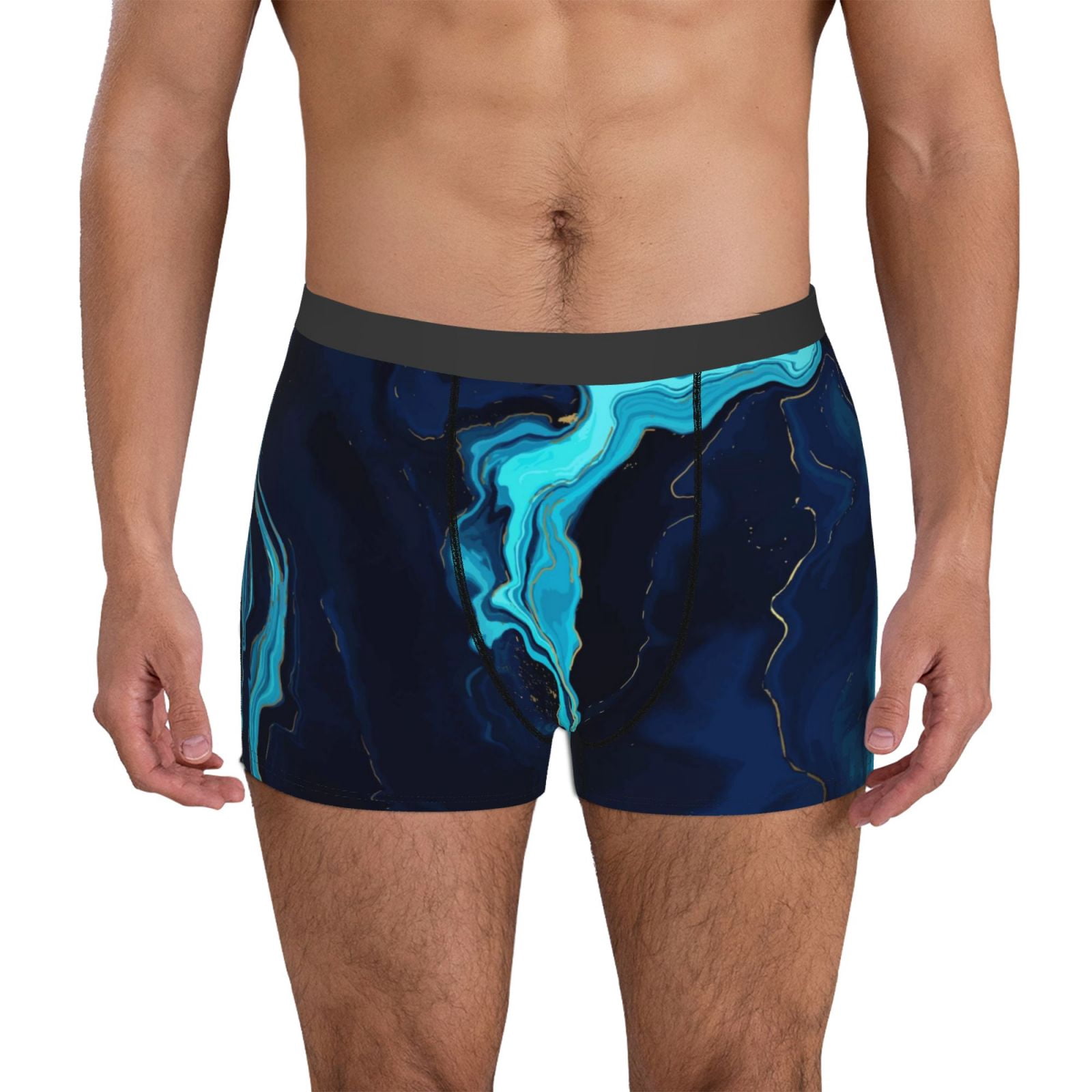 Mid Rise Boxers Derioi Blue Marble And Gold Pattern Men' Soft Mid-Rise Boxer Briefs ...