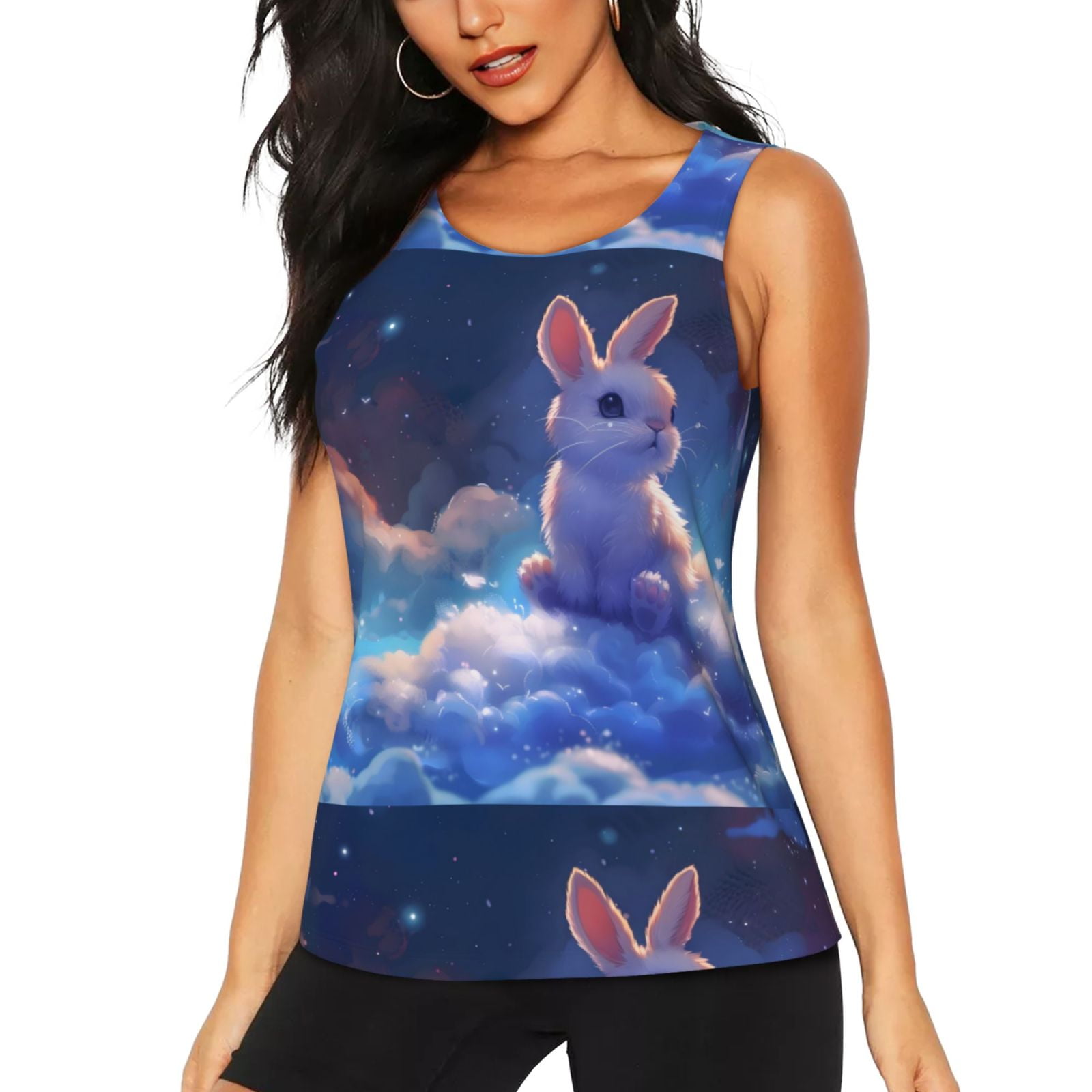Derioi Cloud Cute Rabbit for Workout Tops for Women Scoop Sleeveless ...