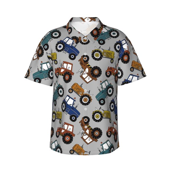 Derioi Color Tractor for Hawaiian Shirt for Men Casual Button Down Beach Shirts Short Sleeve Shirt for Summer,