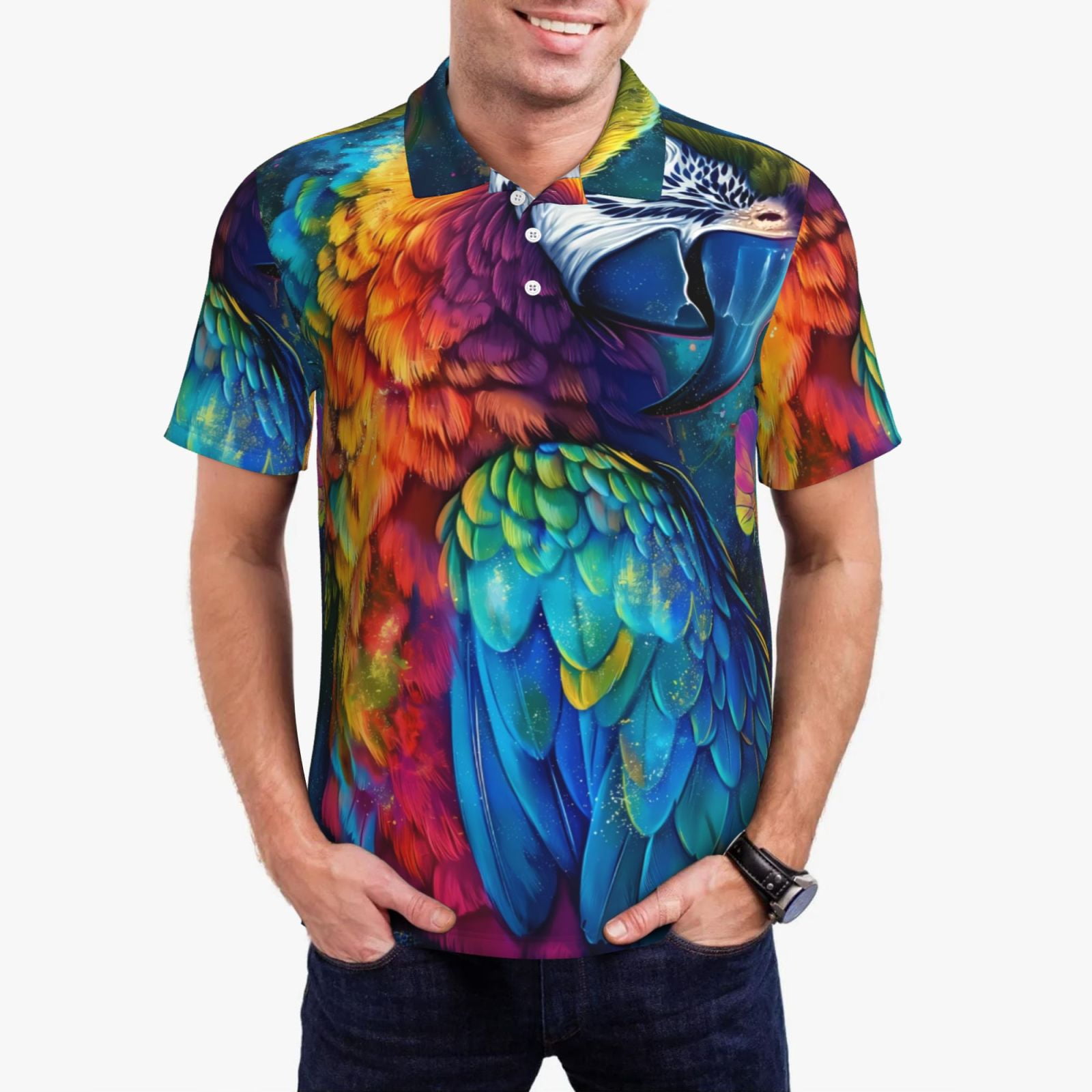 Derioi Colorful Parrot Jungle Dream for Men's Polo Shirts Short Sleeve ...