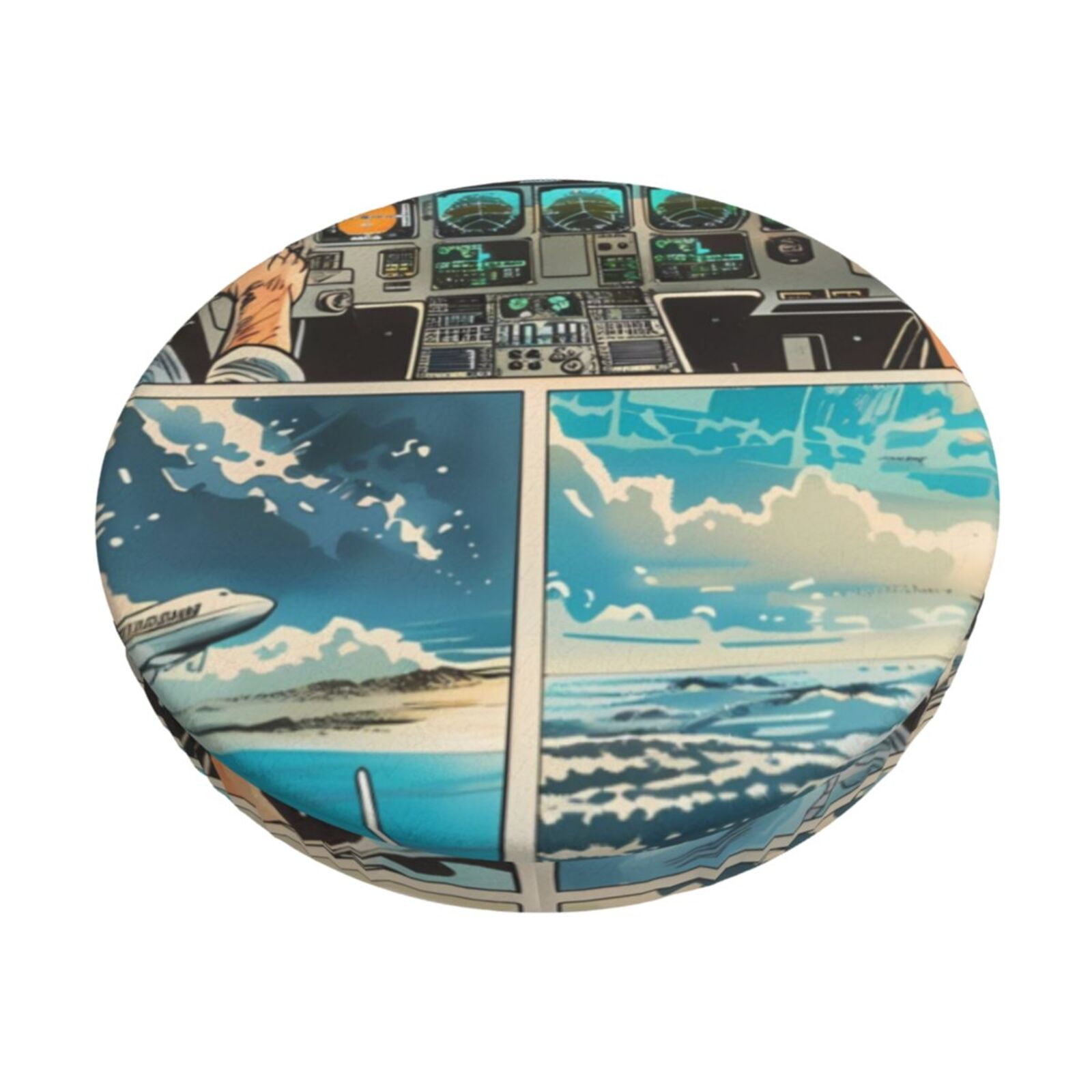 Derioi Comic Airplane Cockpit Illustration for Round Bar Chair Cushion ...