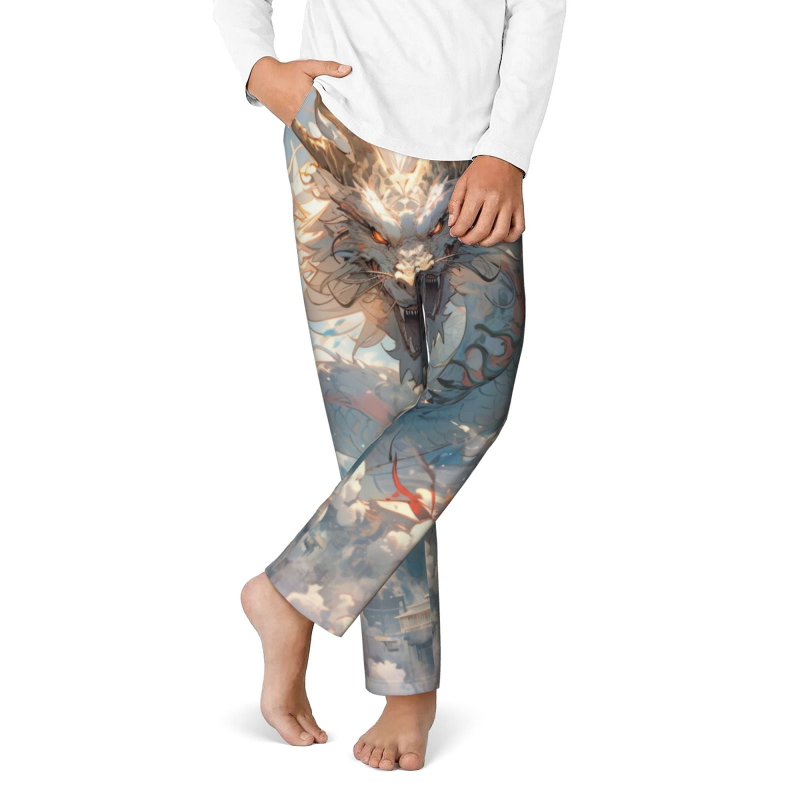 Pure Silk Men's Dragon Print Sleep Pants with Elastic Waist main image 1