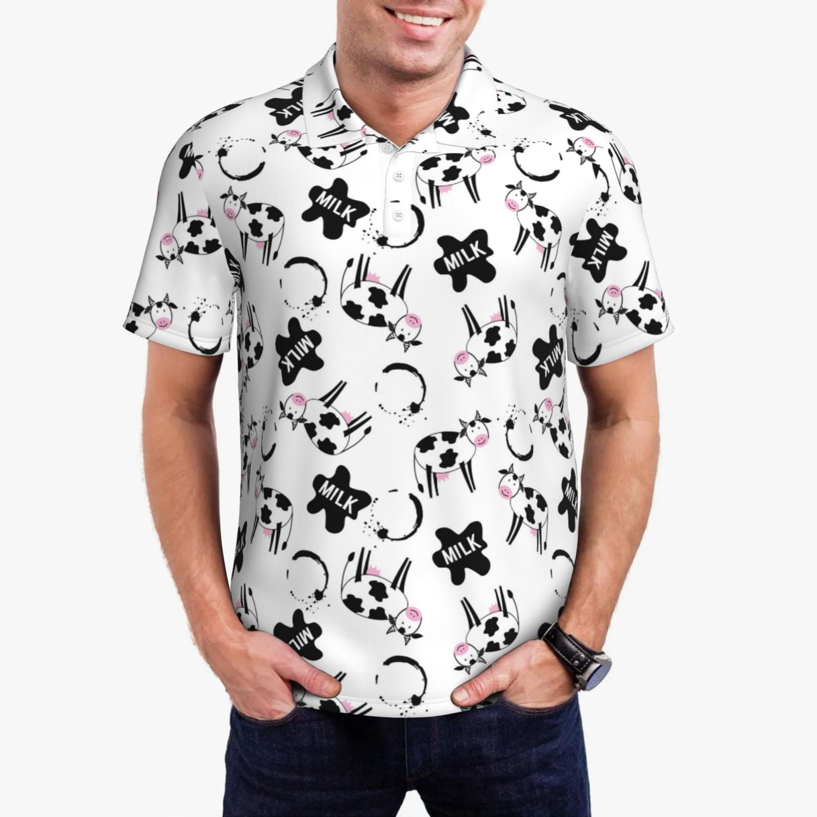Cow Doodle Print Men's Golf Shirts