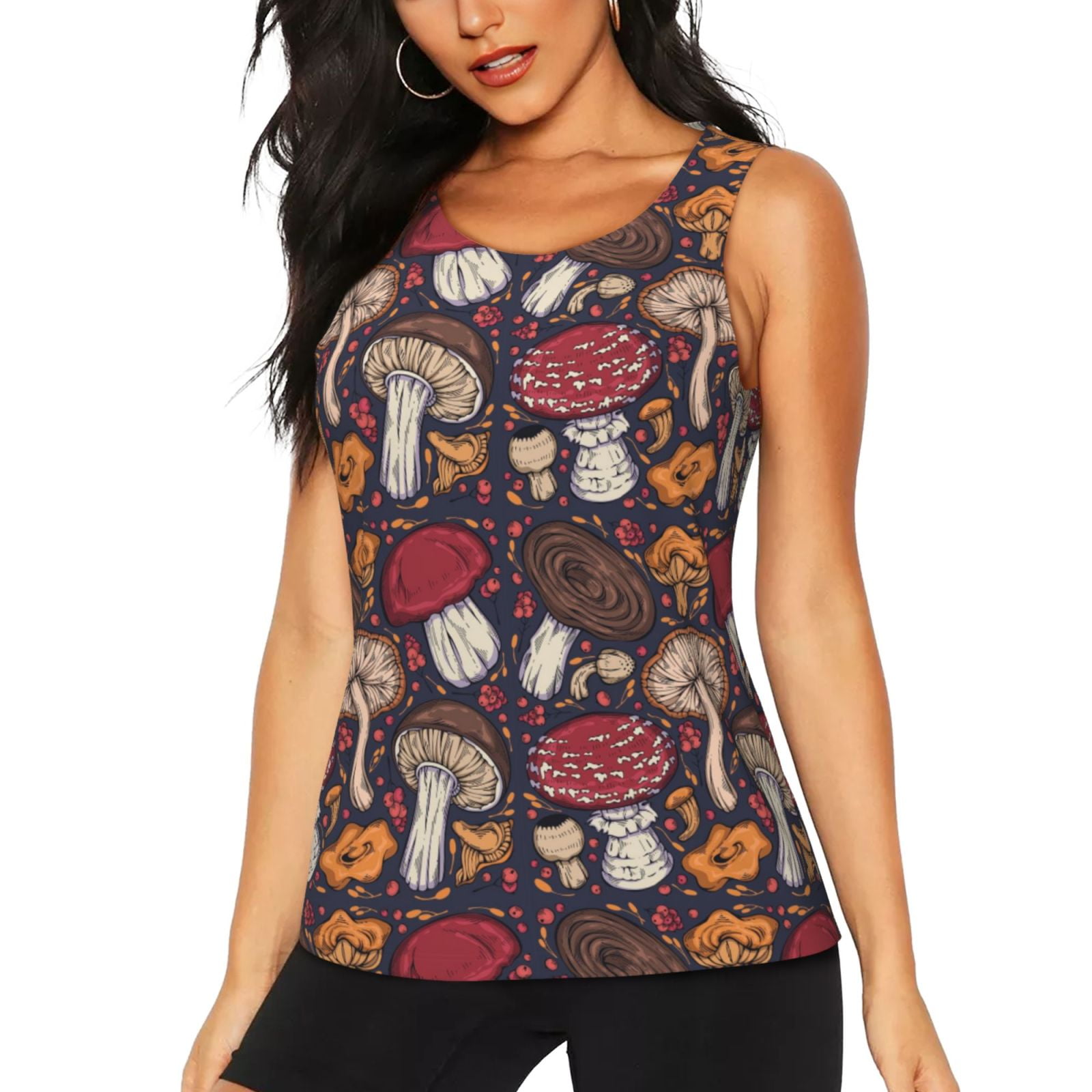 Derioi Forest Wild Mushroom for Workout Tops for Women Scoop Sleeveless ...