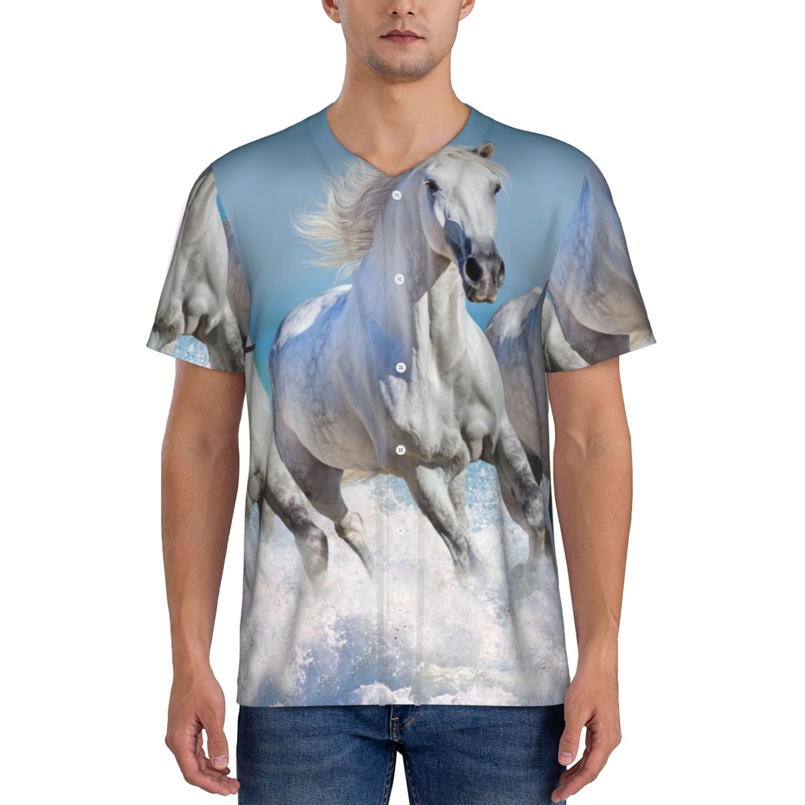 Daydreaming Horses in Red Ladies Button Shirt