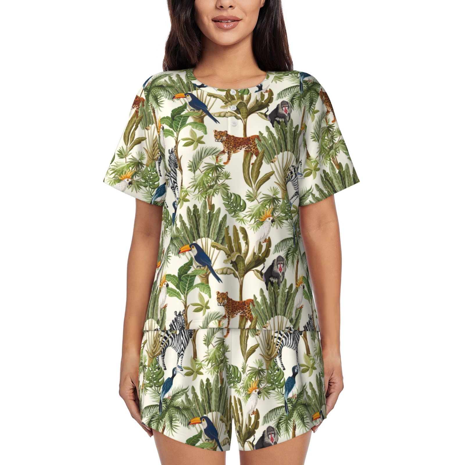Deux Par Deux Printed Organic Jersey Top + Shorts Set - Jungle Animal