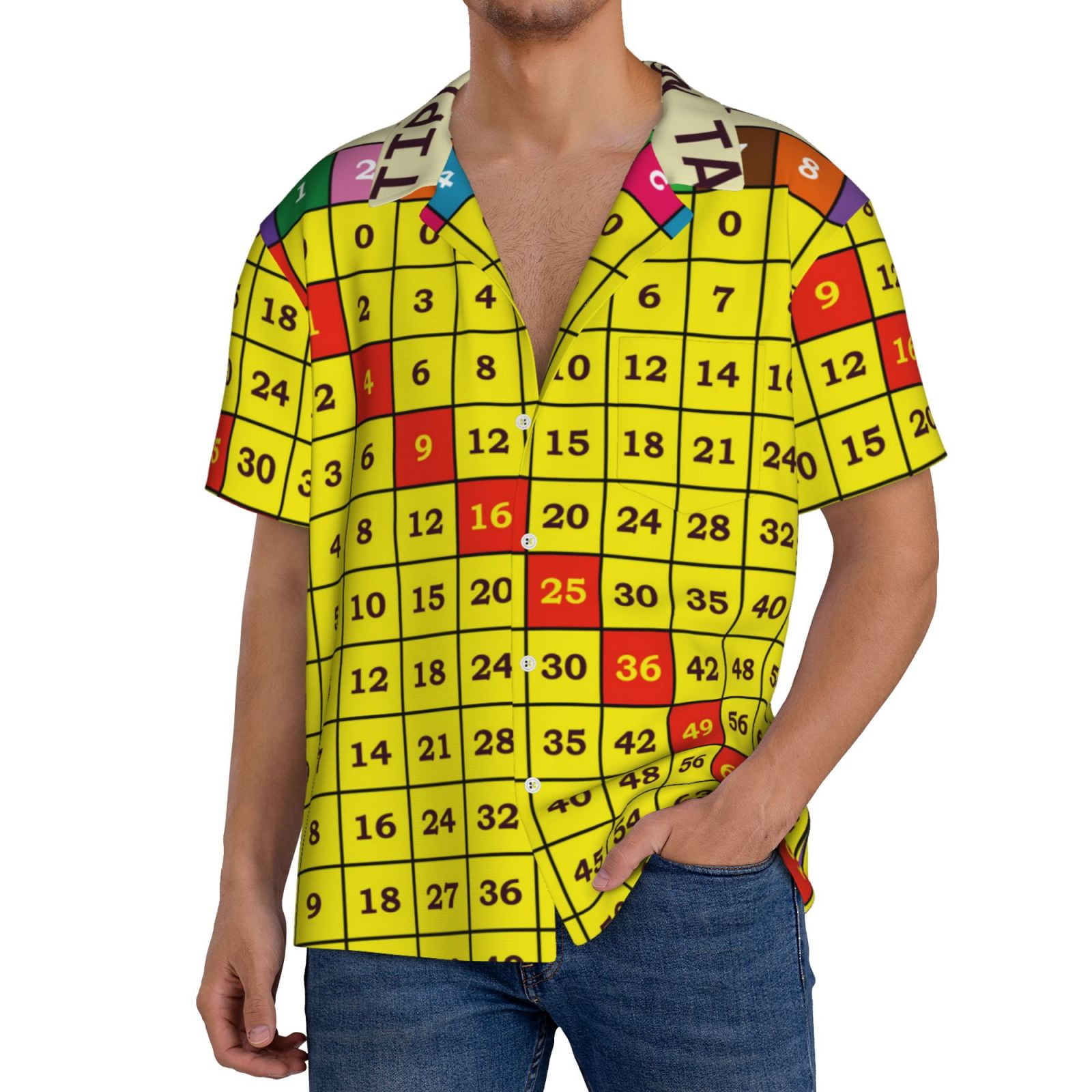 Derioi Multiplication Table2 For Men S Cuban Collar Short Sleeve Casual