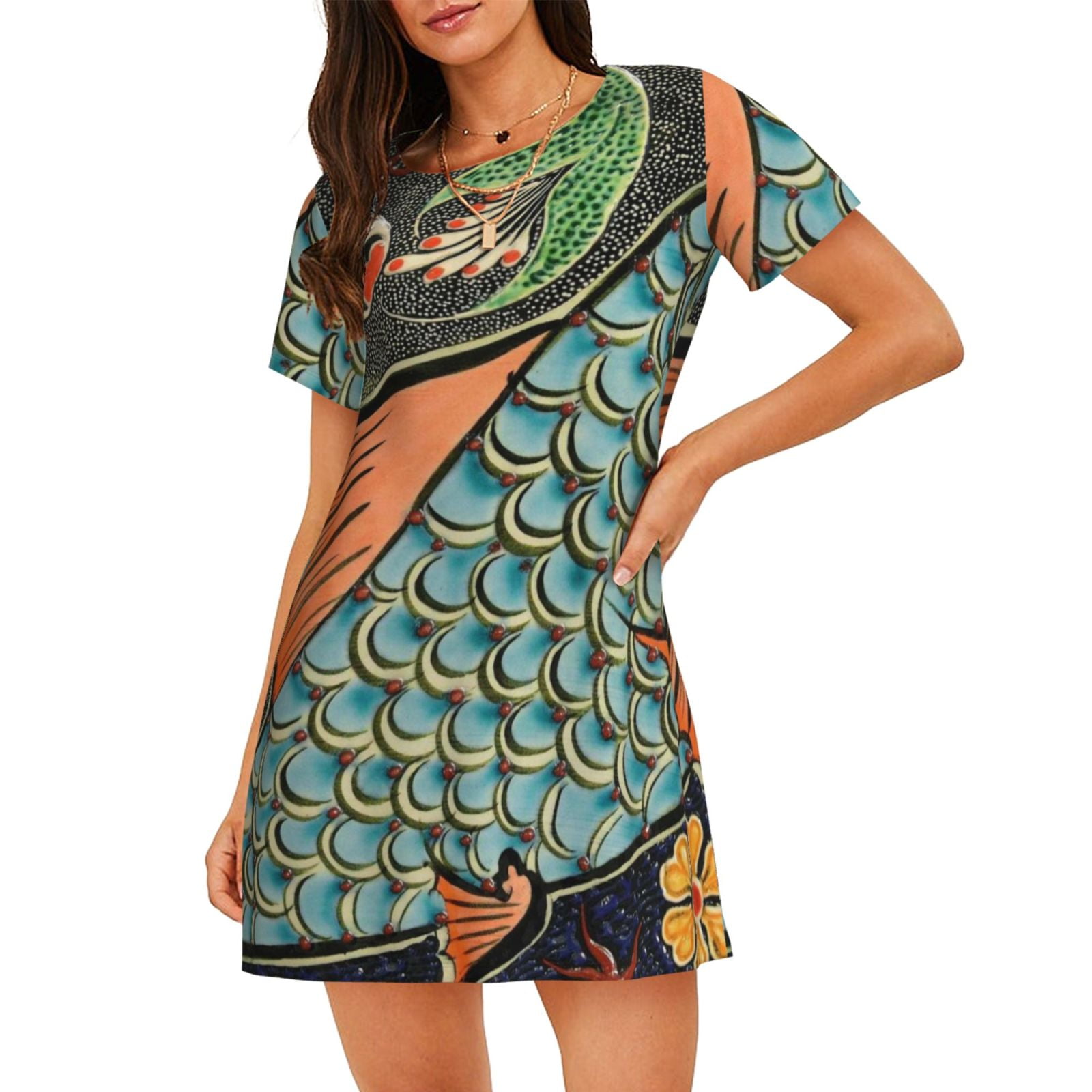 Derioi Lake Forest Dinosaur A for Women's Short-sleeved Nightdress