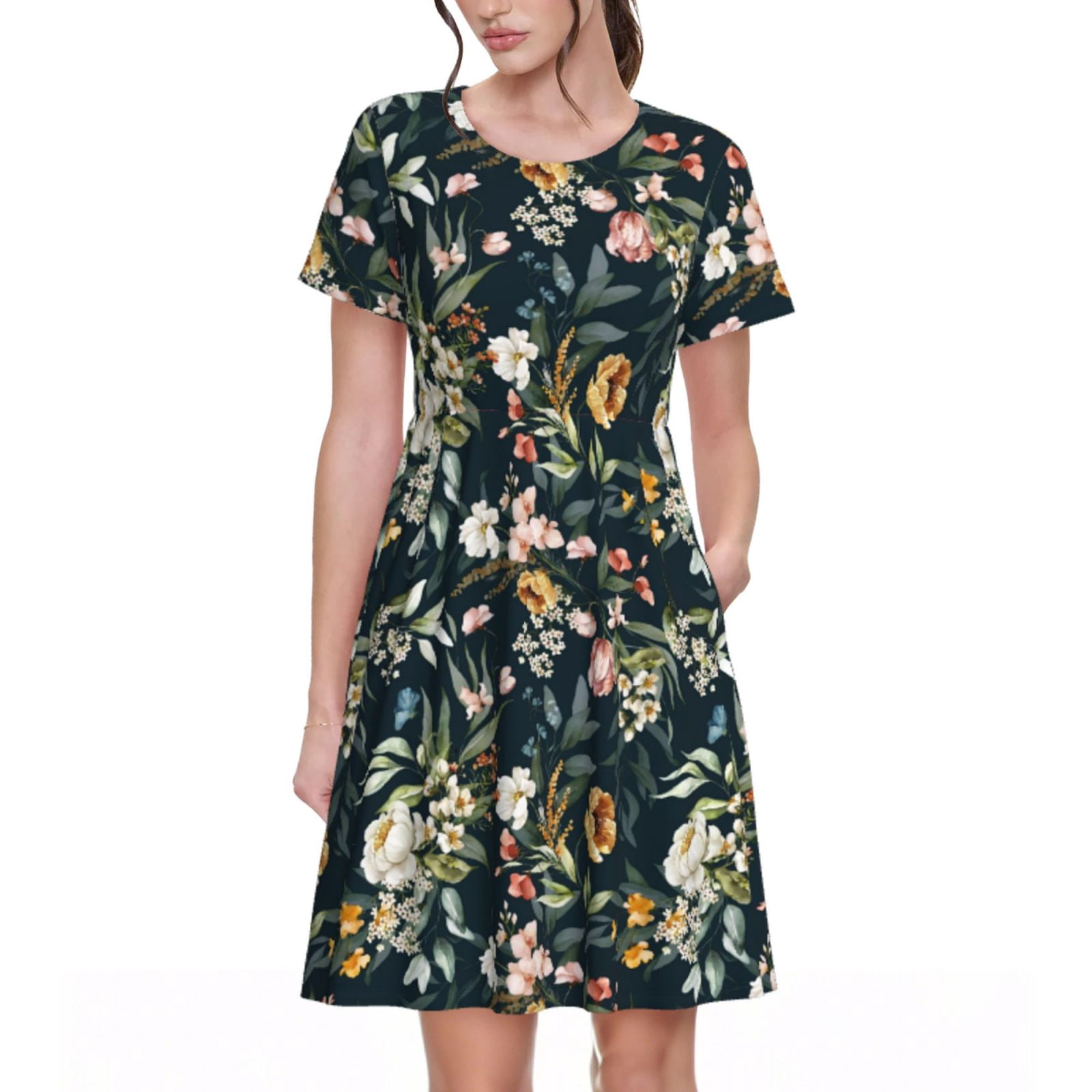 Natural Ice Cream Shop Short Sleeve Swing Dress