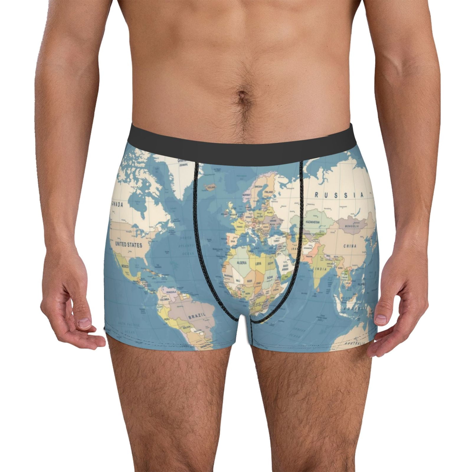 Mid Rise Boxers Derioi World Map Pattern Men' Soft Mid-Rise Boxer Briefs Soft Cotton ...