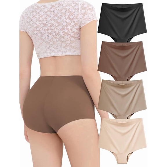 Derisaly High Waisted Underwear for Women Seamless No Show Panties Soft Stretch Briefs with Cotton Crotch Everyday Wear, 4 Pack
