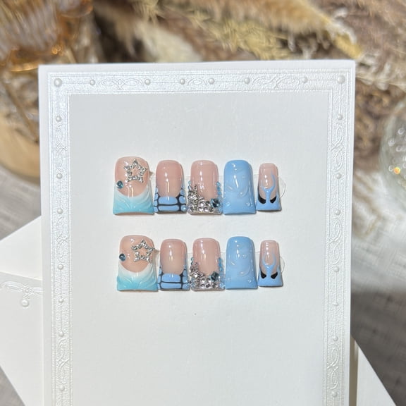 Derisen [Blue Island Planet] European and American duckbill armor wearing nail piece French metal jewelry nail art fake nails