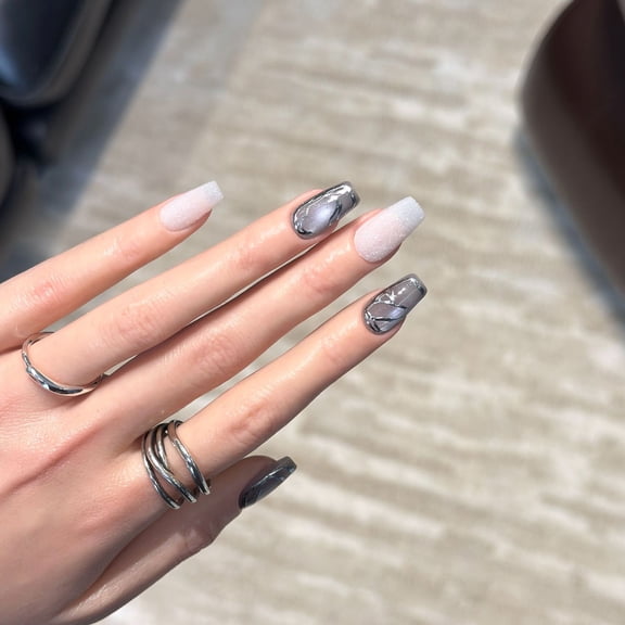 Derisen [Silver Charm Quicksand] Advanced Sense Wear Nail Pads Pure Handmade Cat's Eye Magic Mirror Powder Nail Art False Nails