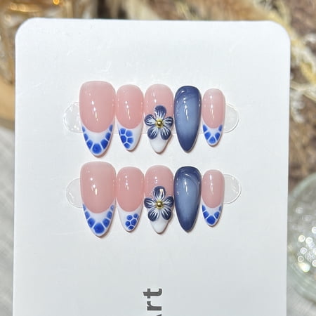 Derisen [Yanyu Jiangnan] Chinese style wearing nail piece blue and white porcelain nail patch European and American fake nails