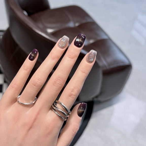 Derison [Galaxy Orb] Golden Light Cat's Eye Wear Nail Piece Pure Handmade Sequins Butterfly Nail Art False Nails