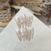 Derison [Shengxue Girl] Temperament and atmosphere Wearing nail pads Gentle naked powder French manicure Fake nails