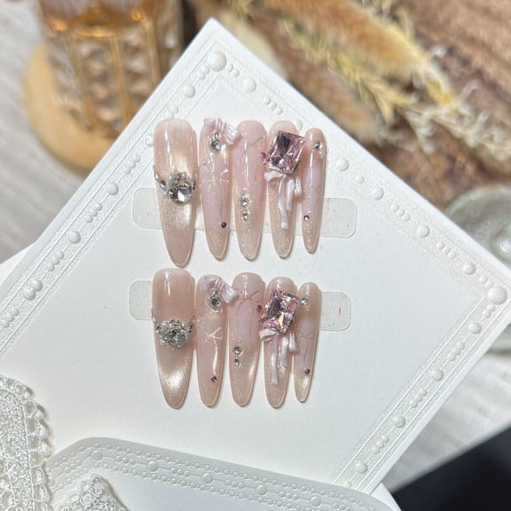 Derizon [Pink Waxy Princess] Advanced Sense Wear Nail Patch Handmade Gentle Cat's Eye Nail Patch Fake Nails