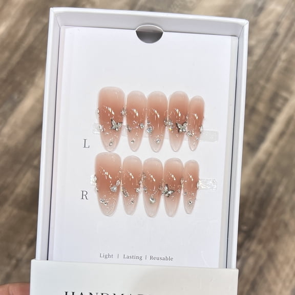 Derizon [Rock Sugar] Wearing nail pure handmade advanced feeling ice transparent gentle blush nail art zircon broken diamond nail piece