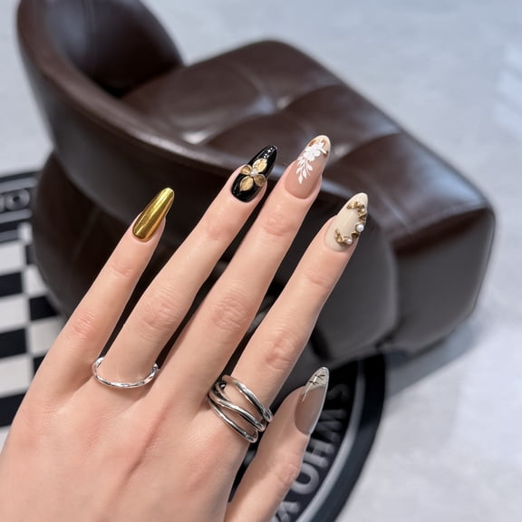 Derizon [Strange Golden Autumn] Advanced Atmosphere Cat's Eye Nail Art Sticker Gold Carving Hand-painted Wearing Nail Pad