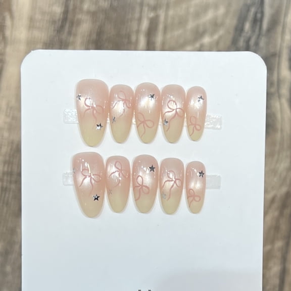 Derizon [Vanilla Matcha] Sweet temperament Cream yellow French light bulb Cat's eye manicure Bow Wear nail piece