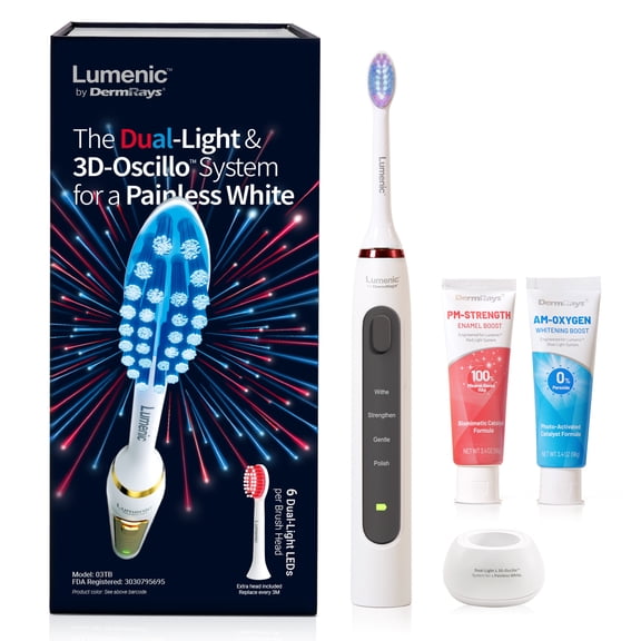 DermRays Lumenic Toothbrush, The Red Light & 3D-Oscillo System Electric Toothbrush, Pap & Enamel Repair Whitening Toothpaste