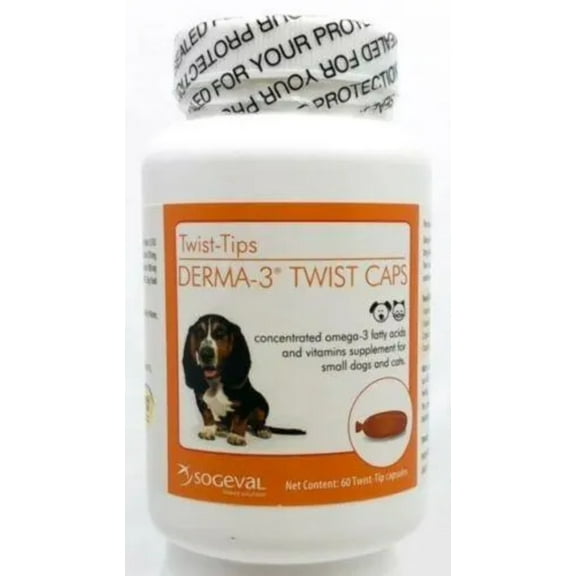 Derma-3 Twist Caps for Small Breed Dogs Cats Support Healthy Skin Coat 60CT