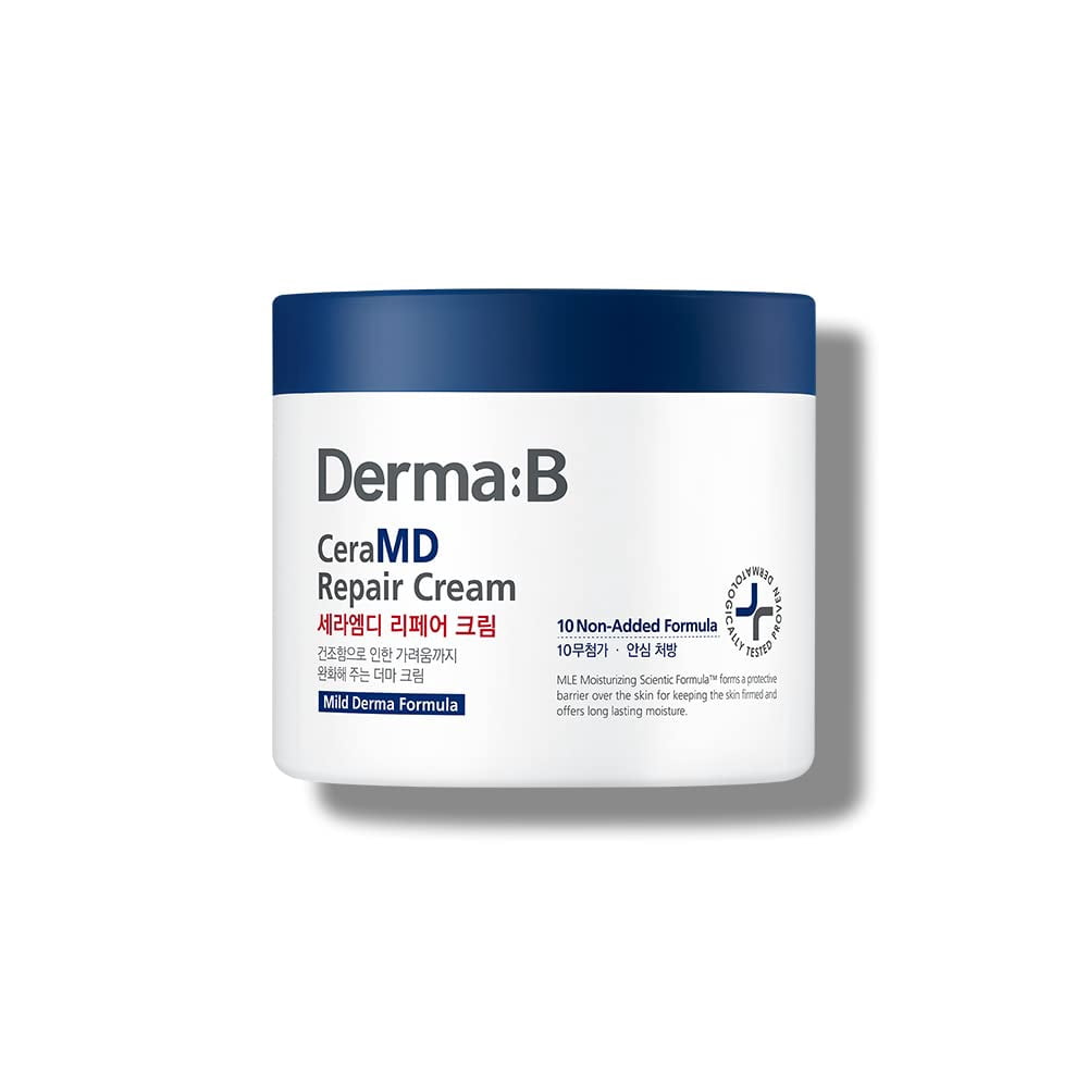 DERMA B CeraMD Repair Body Cream, Unscented Moisturizer for Dry and Rough Sensitive Skin, Relieves Itchiness due to Dryness, Fragrance-Free Moisturizing Korean Skincare, 14.54 Fl. Oz., 430ml, Kbeauty