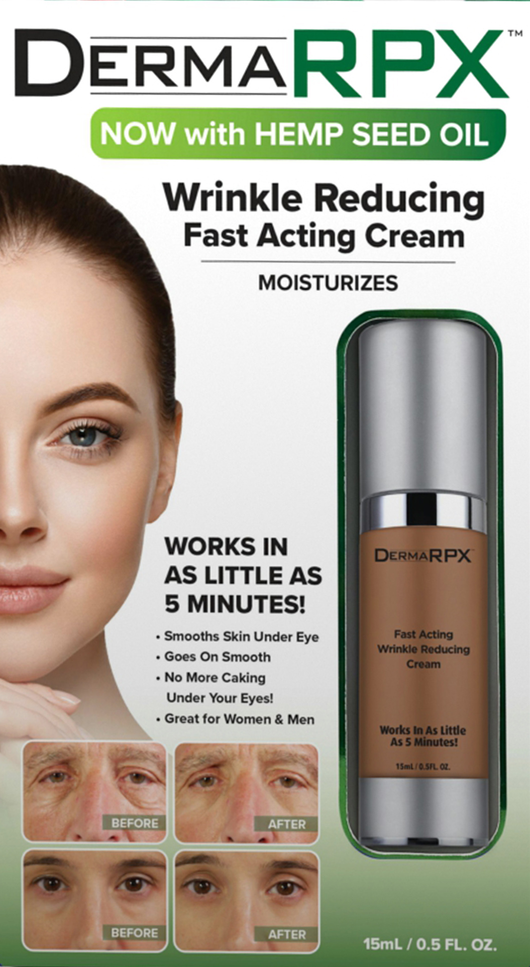 Derma RPX 5 Minute Anti Aging Cream, Wrinkle and Fine Lines Remover, Eye Bags Reducer Starts to Remove Wrinkles in 90 Seconds, 0.5 fl oz - image 1 of 6